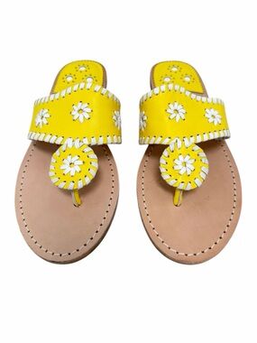 Jack Rogers Navajo Leather Yellow White Flat Sandal Size 8.5